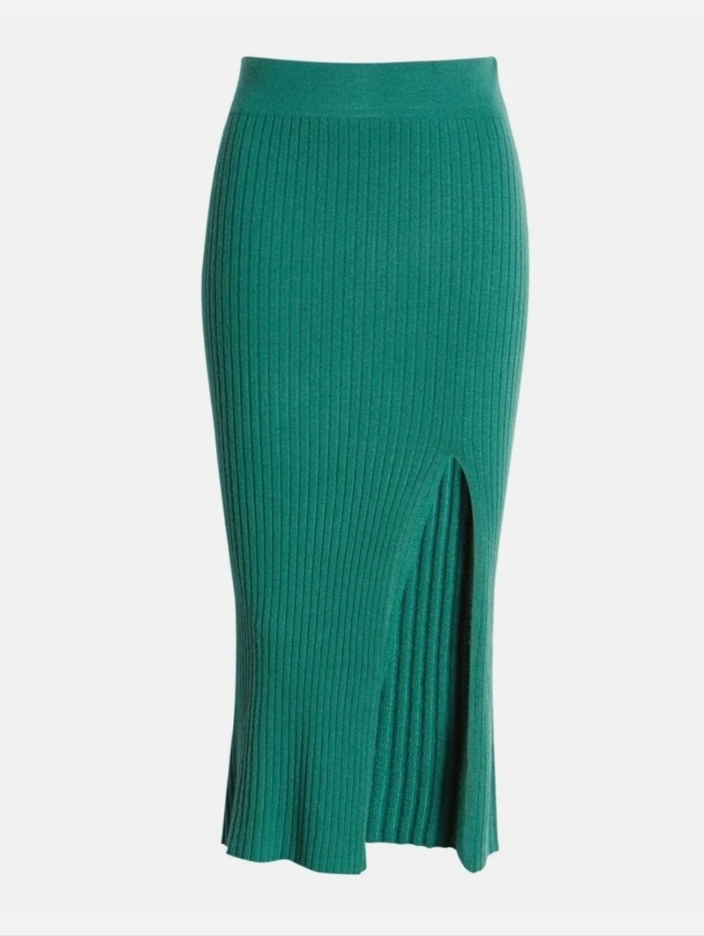 Saturday Sunday Anthropologie Teal Ribbed Knit Midi Skirt. Size L